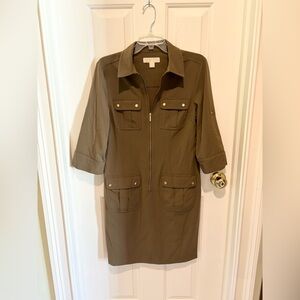 Michael Kors sage green dress with gold accents,pockets,size medium